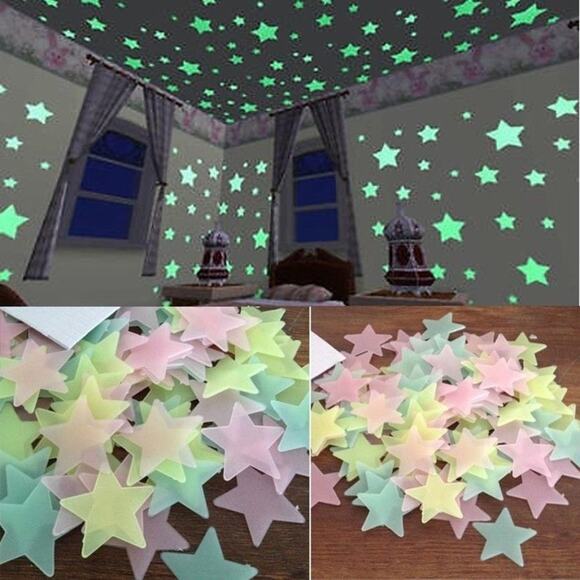 100 Multicolor Rainbow Glow In The Dark Y2k Stars Ceiling Wall Bedroom Teen Gift - Picture 2 of 2